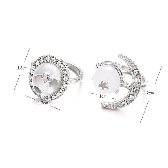 **BELLAMY* 2-Pc Silver Moon x Star Fashion Ring Set - Picture 8 of 8